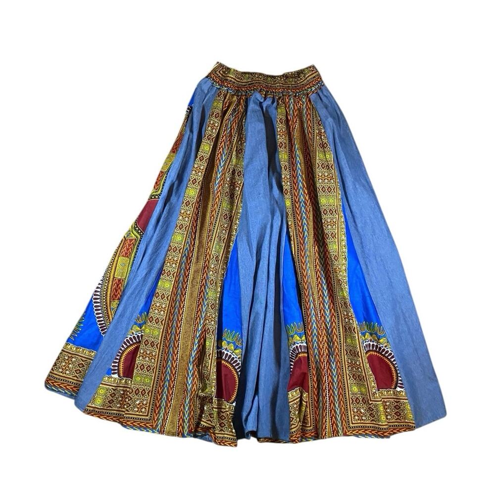 Handmade Dashiki & Denim Paneled Maxi Skirt - OS - Picture 4 of 4